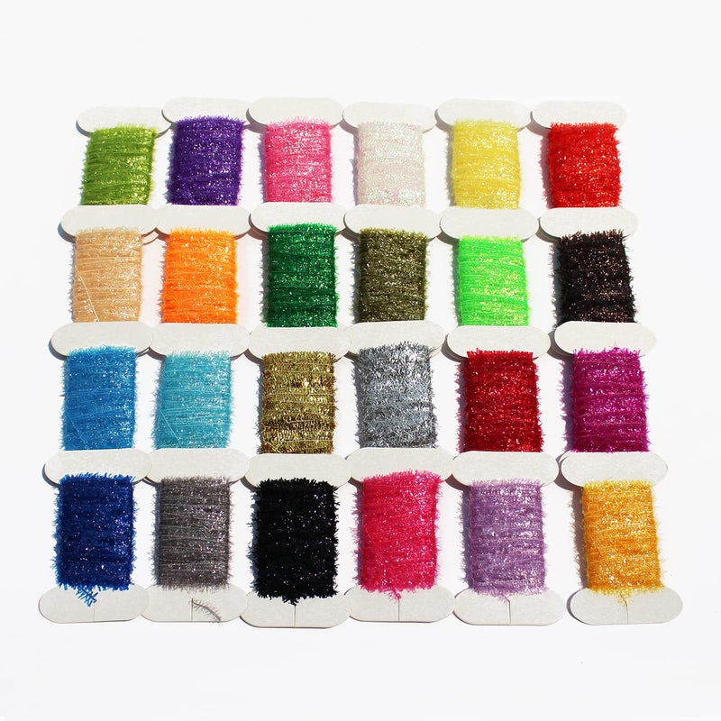 Tigofly 24 Cards 10m/Card Fly Fishing Tinsel Chenille Crystal Flash Line Nymph Streamers Lure Making Fly Tying Materials - Image 2